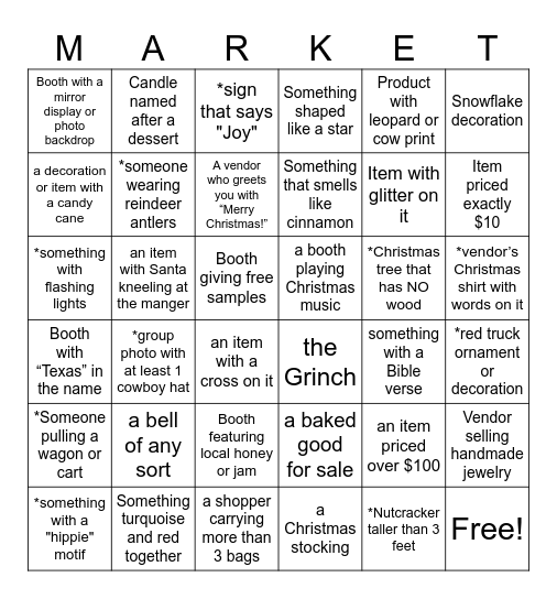 Nutcracker Market Bingo Card