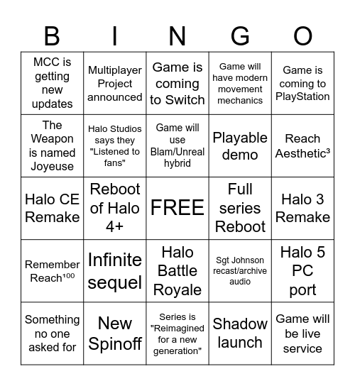 Halo Announcement 10/24 Bingo Card