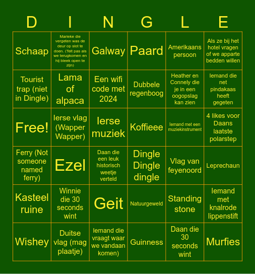 Bingle Dingle Bingo Card
