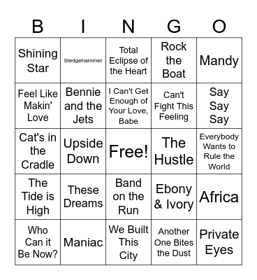 B3 - 70s & 80s Bingo Card