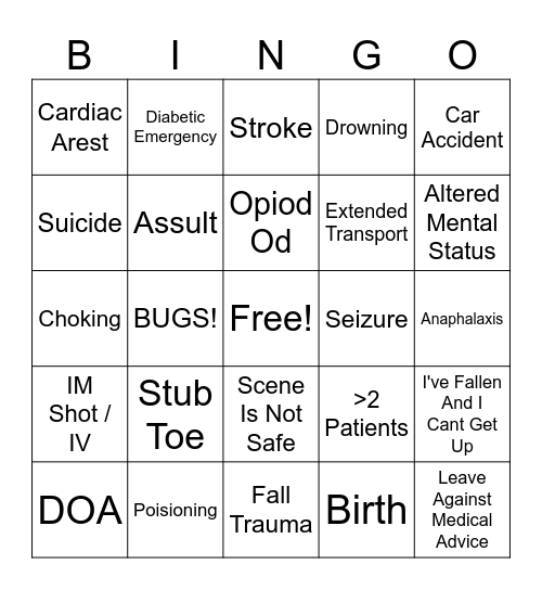 EMT BINGO Card