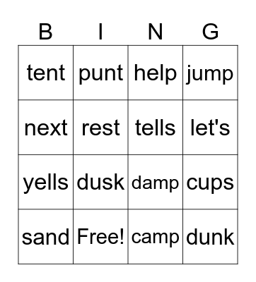 Kids at Camp Bingo Card