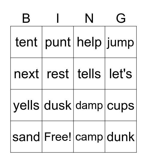 Kids at Camp Bingo Card