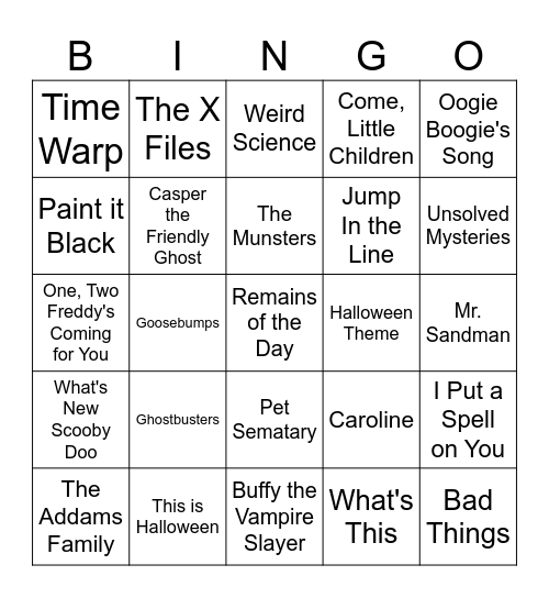 Halloween Music Bingo 2 Bingo Card