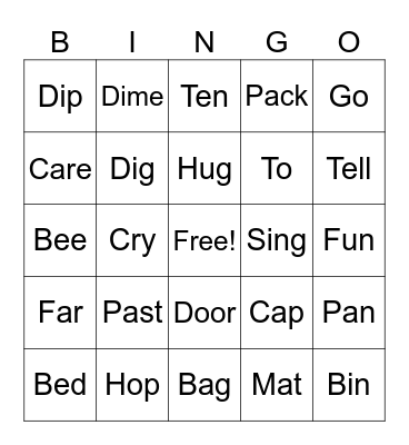 RHYMING Bingo Card