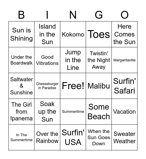 Beach Vibes Bingo Card