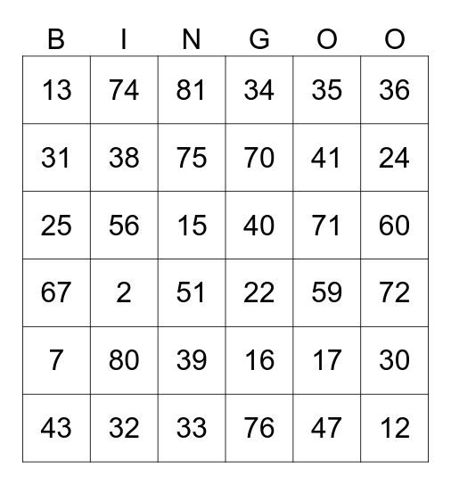 Halloween Bingo Card