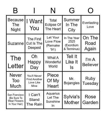 The "Oldies" Bingo Card