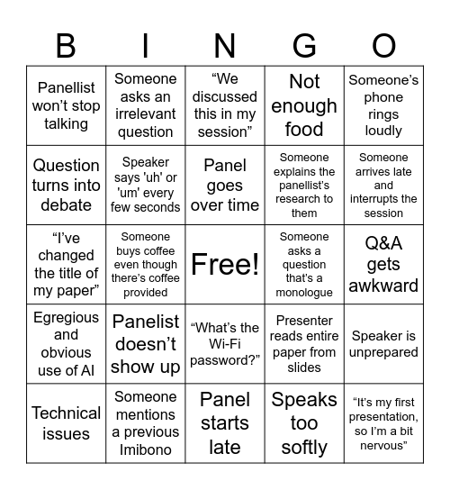 IMIBONO 2025 Bingo Card