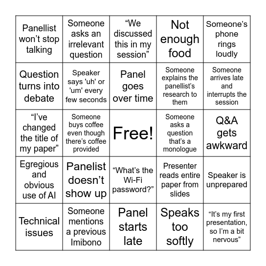 IMIBONO 2025 Bingo Card