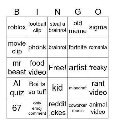 yt shorts bingo Card