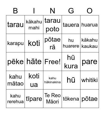 Kakahu Bingo Card