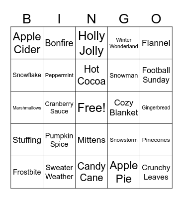Fall/Winter Bingo Card