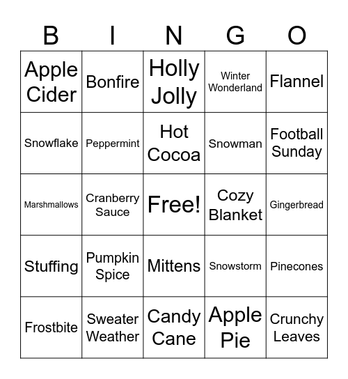 Fall/Winter Bingo Card