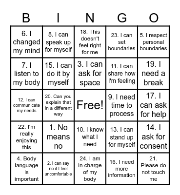 Self-Advocacy BINGO Card