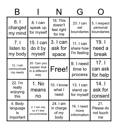 Self-Advocacy BINGO Card