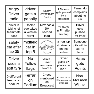 Mexican Grand Prix Bingo Card