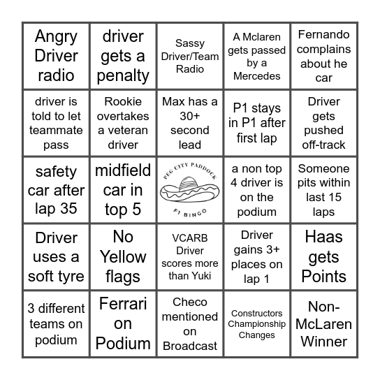 Mexican Grand Prix Bingo Card