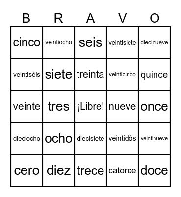 ¡BRAVO NÚMERO UNO!! Bingo Card
