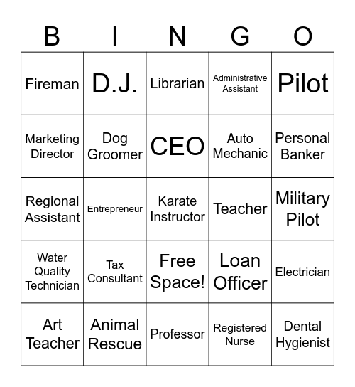 Career Day Bingo Card