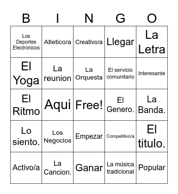 Spanish Bingo Card