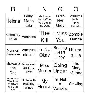 Halloween Music Bingo 3 Bingo Card
