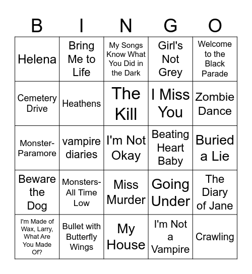 Halloween Music Bingo 3 Bingo Card