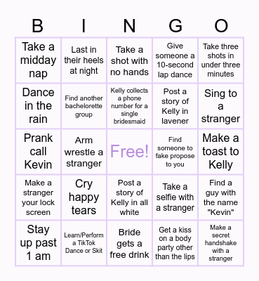 BACHELORETTE Bingo Card