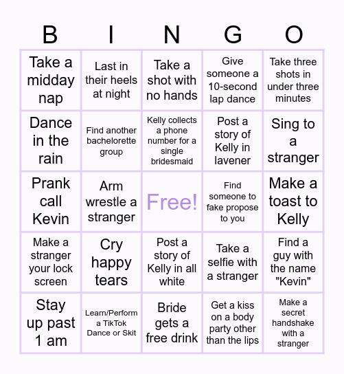BACHELORETTE Bingo Card