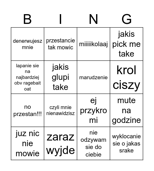 zuza bingo Card