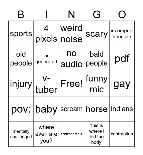 random no views video bingo Card