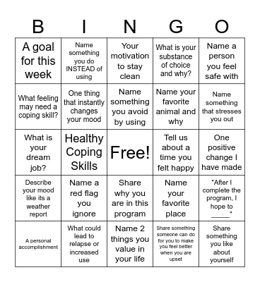 Mental Health Bingo Card