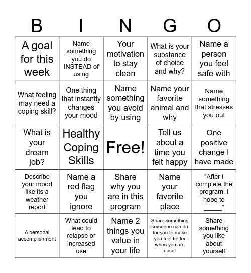 Mental Health Bingo Card