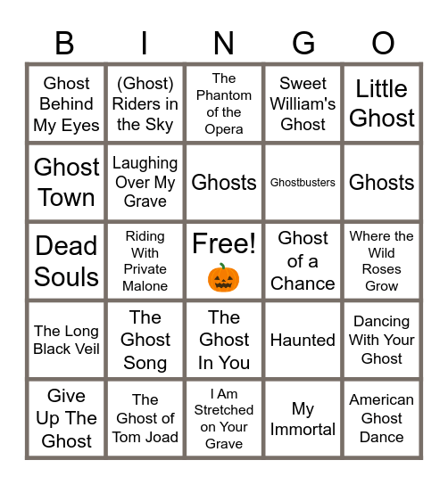MUSIC BINGO at the Ann Arbor Eagles! 👻Ghosts and Hauntings... or Just Haunted! 👻 Bingo Card