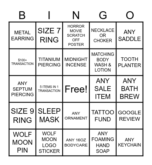 WOLF MOON BINGO Card