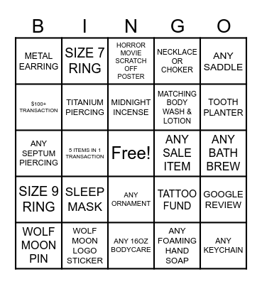 WOLF MOON BINGO Card