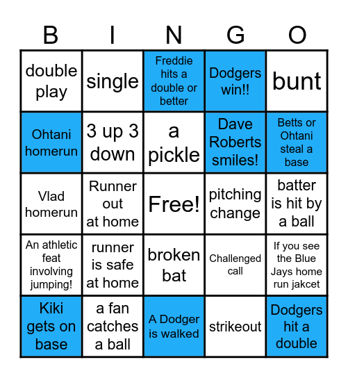 World Series Toronto V Dodgers 2025 Bingo Card
