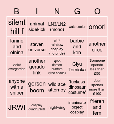 Comicon 25' Bingo Card