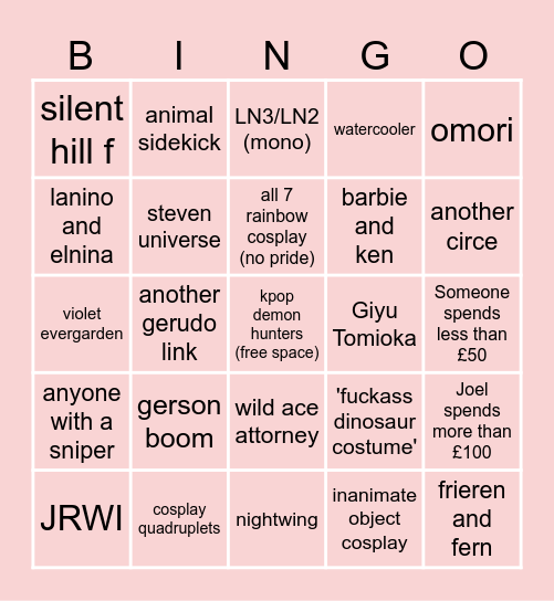 Comicon 25' Bingo Card