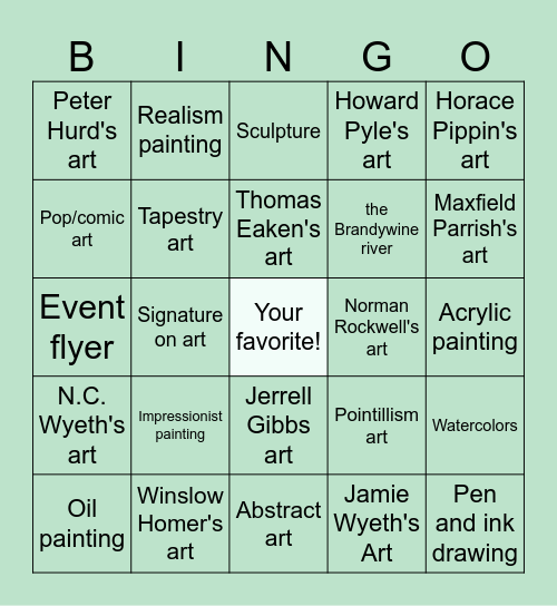 Brandywine Art Museum Bingo Card