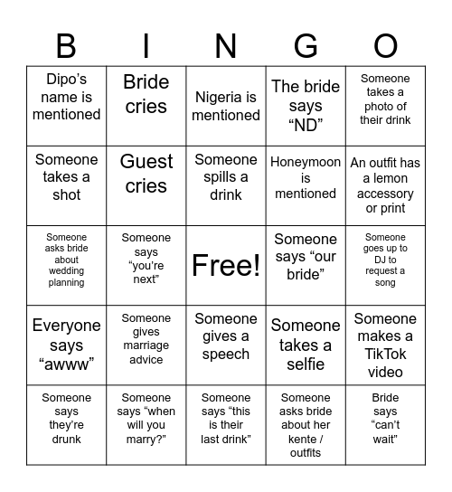 N Bingo Card
