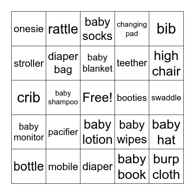 Baby Shower Bingo Card