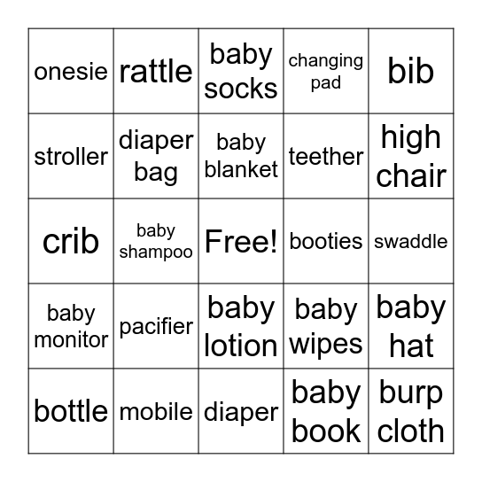 Baby Shower Bingo Card