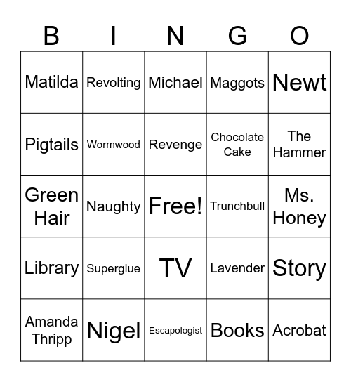 Matilda Bingo Card