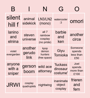 Comicon 25' Bingo Card