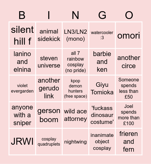 Comicon 25' Bingo Card
