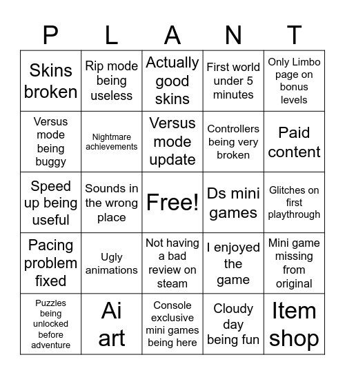 Plants versus bingo Card