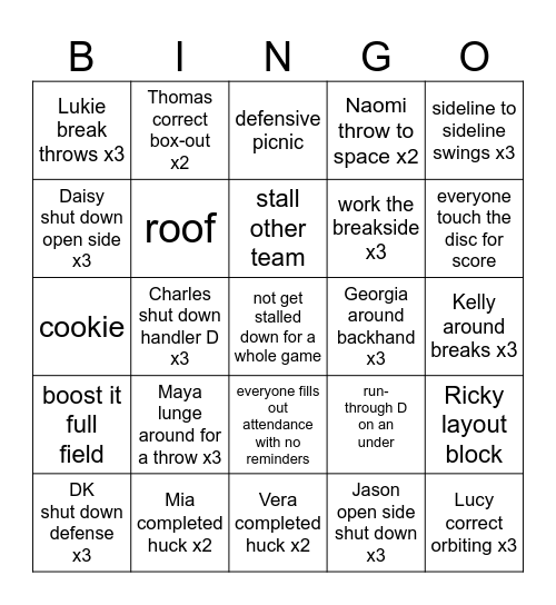 ROTO Bingo Card