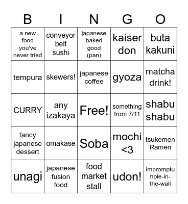 Japan Eats! Bingo Card