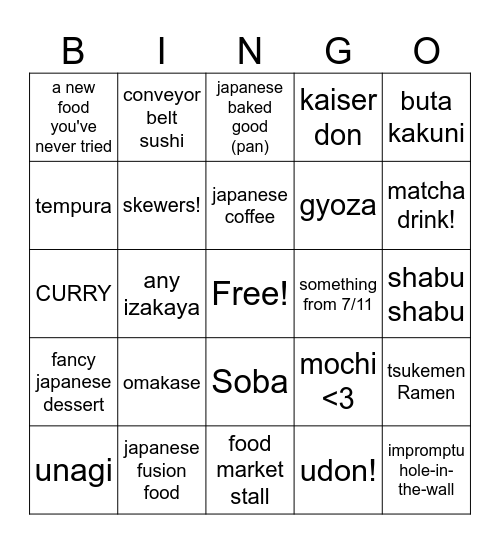 Japan Eats! Bingo Card